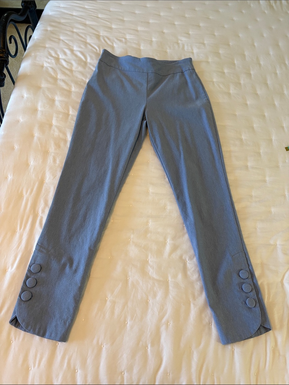 Versona Slate Blue Slim Trousers with Button Cuffs